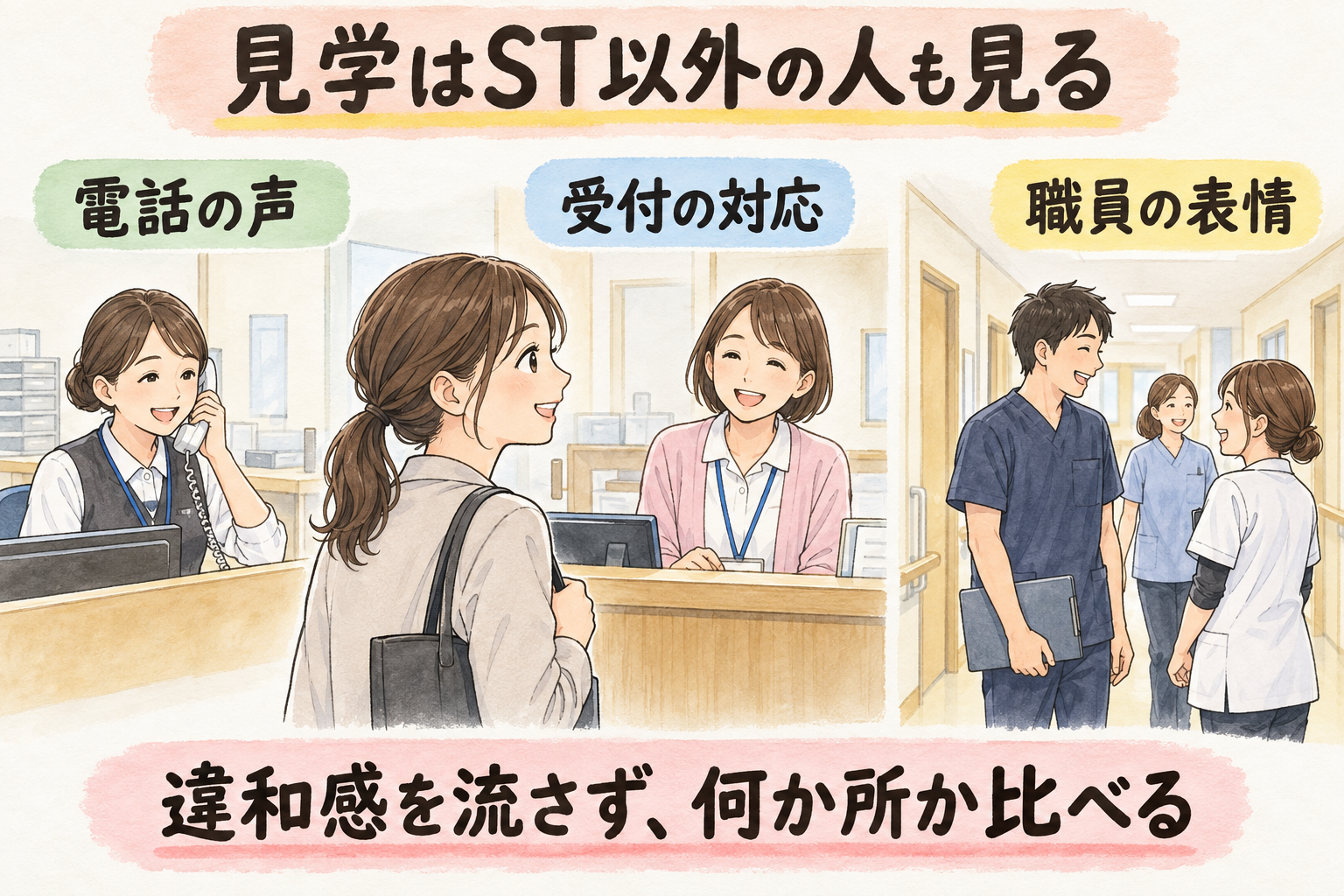 電話や受付、ST以外の職員の対応から職場の空気を見るポイント